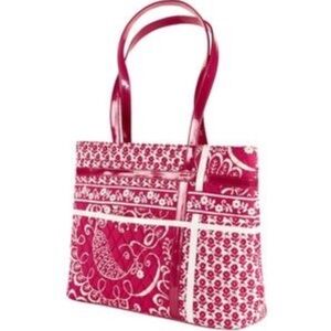 Vera Bradley Pink Twirly Bird Patterned Tote Bag